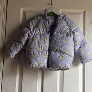 Primark Lilac Puffer Jacket with Yellow Smiley Print